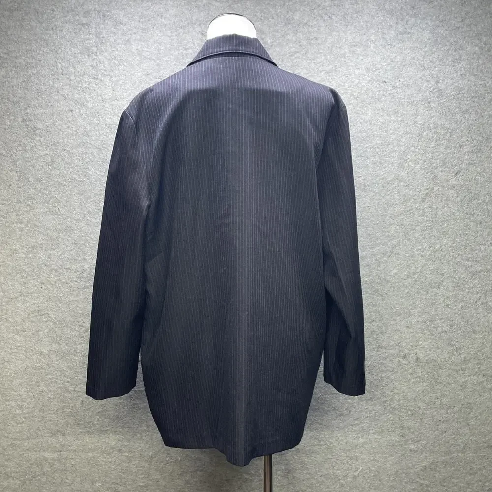 Alfred Dunner Womens 2 Piece Skirt Suit Sz 16W Navy Pinstripe USA Vintage Career